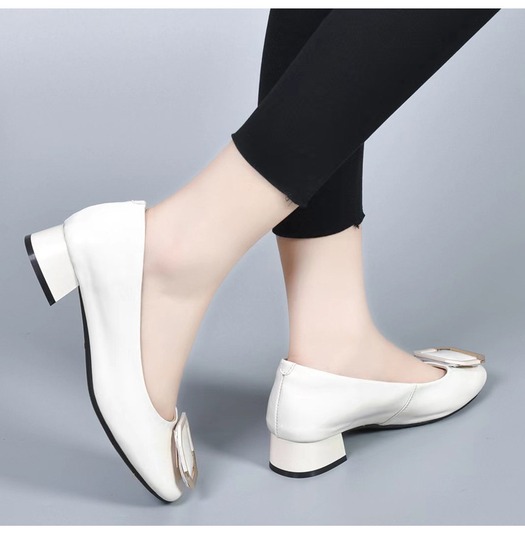 Giày lười nữ mũi vuông đế bằng da sáng chế miệng nông — Màu đen chi tiết 17