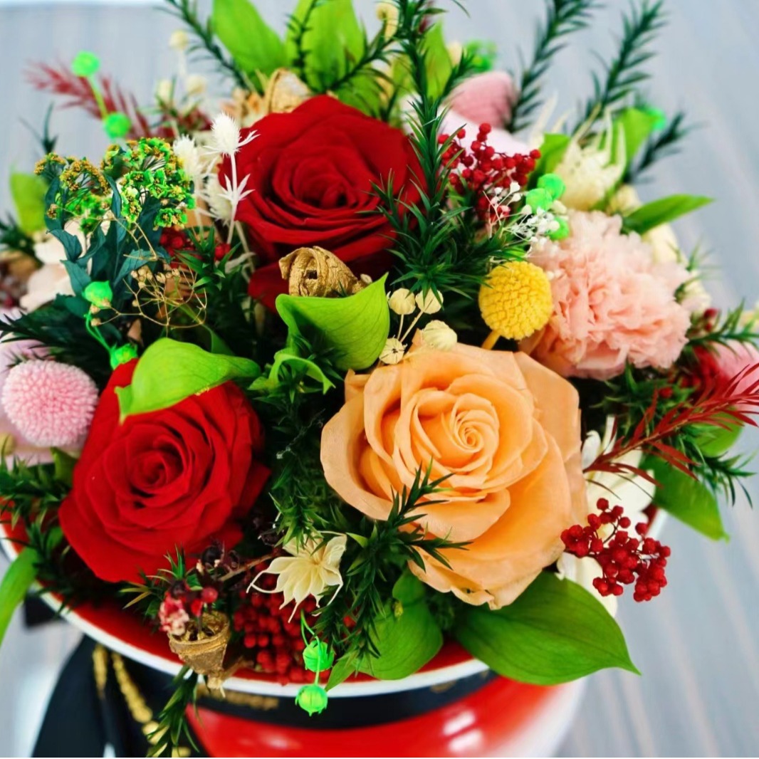 Flor inmortal rosa estilo nacional cabeza de hongos abrazar barril ramo caja de regalo para el día de San Valentín para mamá novia regalos creativos