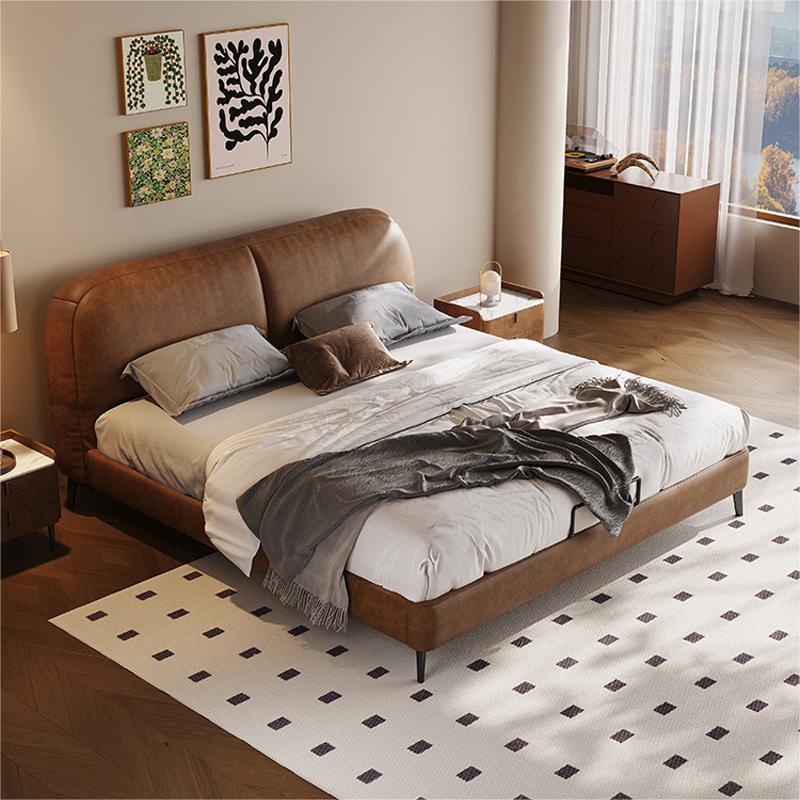 Francés retro cama de cuero genuino cera de aceite chino antiguo estilo cama doble dormitorio principal cama 1,8 m de gama alta atmosférica cama de cuero cama de la boda