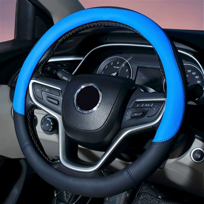 All Seasons, Colorful Splicing Car – Steering wheel cover - black-and-blue-38cm