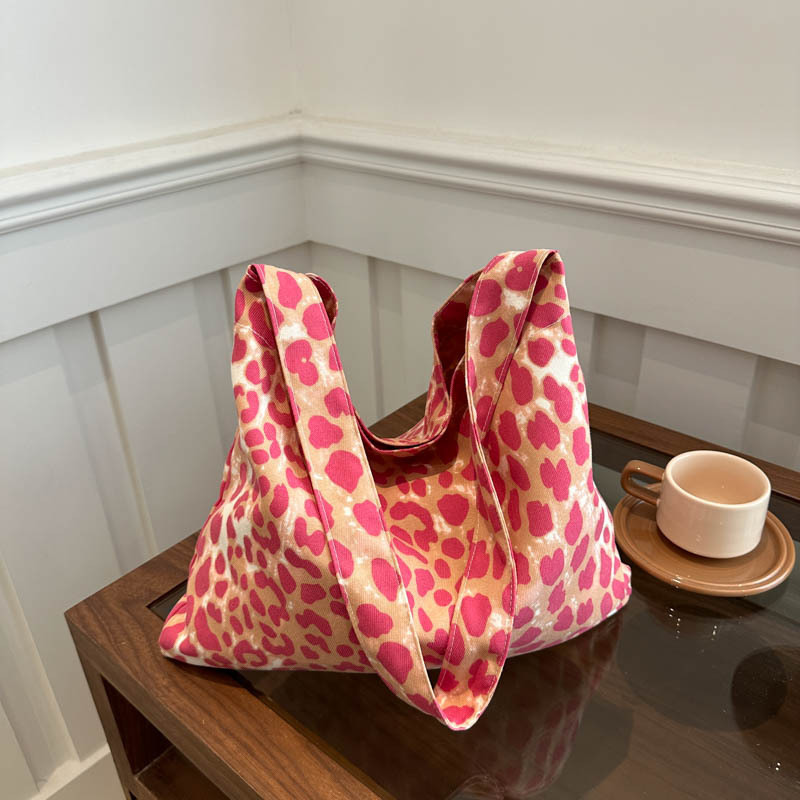 Leopard Canvas Bag Women's 2024 New Fashionable South Korea College Style Tote Bag Casual Large Capacity Portable Shoulder Bag Leopard Canvas Bag Women's 2024 New Fashionable South Korea College Style Tote Bag Casual Large Capacity Portable Shoulder Bag