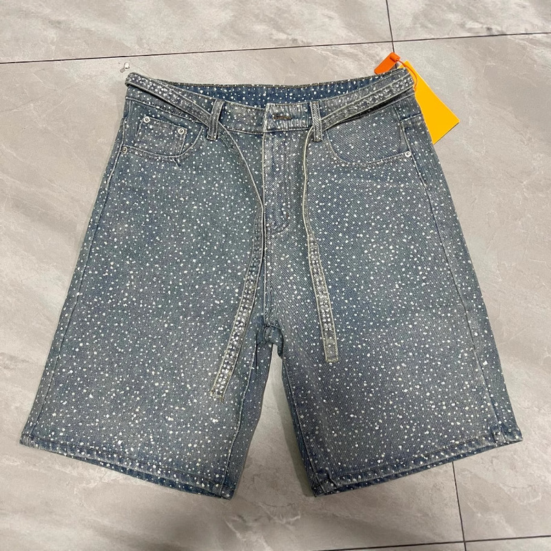 Men's denim shorts High-Quality American Rhinestone Denim|undefined