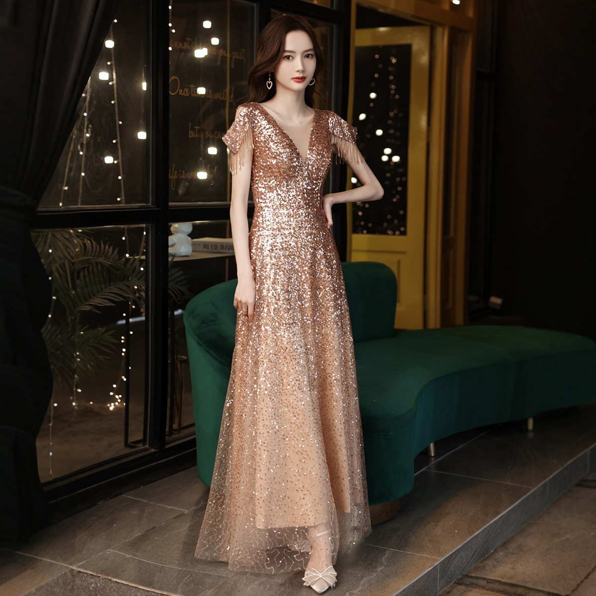 High-end Evening Dress Dress Women's 2025 New Engagement Dress Toast Dress Bride Light Luxury Small Elegant Host
