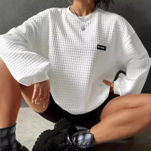 2025女装跨境秋冬季欧美风字母套头美式圆领罗纹中等肩运动衫潮牌