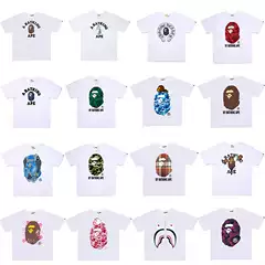 Cross-border Foreign Trade Streetwear BAPE Ape Head Short Sleeve T-Shirt Men Women Letter Print American Street Style Pure Cotton Couple Tee