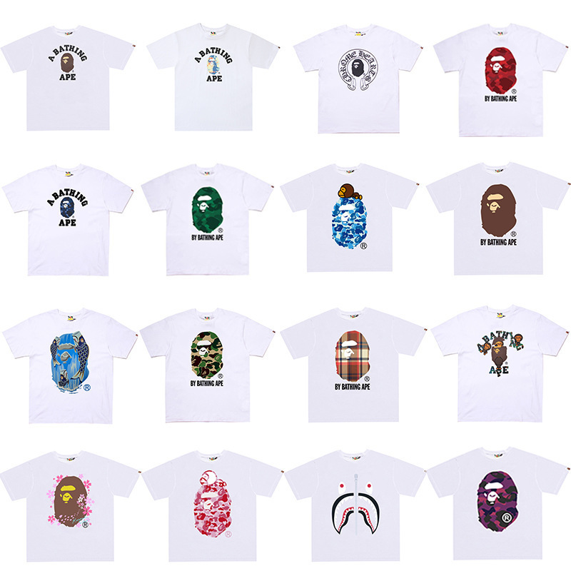 Cross-Border Foreign Trade Trendy Brand Bape Ape Head Short-Sleeved Men's and Women's Letter-Printed American Street Style Pure Cotton Couple's T-Shirt Cross-Border Foreign Trade Trendy Brand Bape Ape Head Short-Sleeved Men's and Women's Letter-Printed American Street Style Pure Cotton Couple's T-Shirt