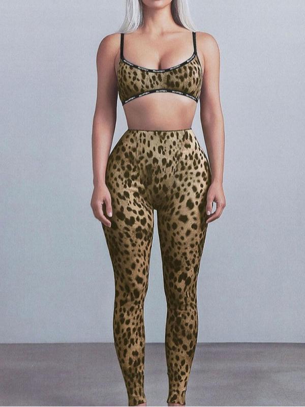 Women's Leopard Print Bra & High Waist Skinny Pants Comfy|ms
