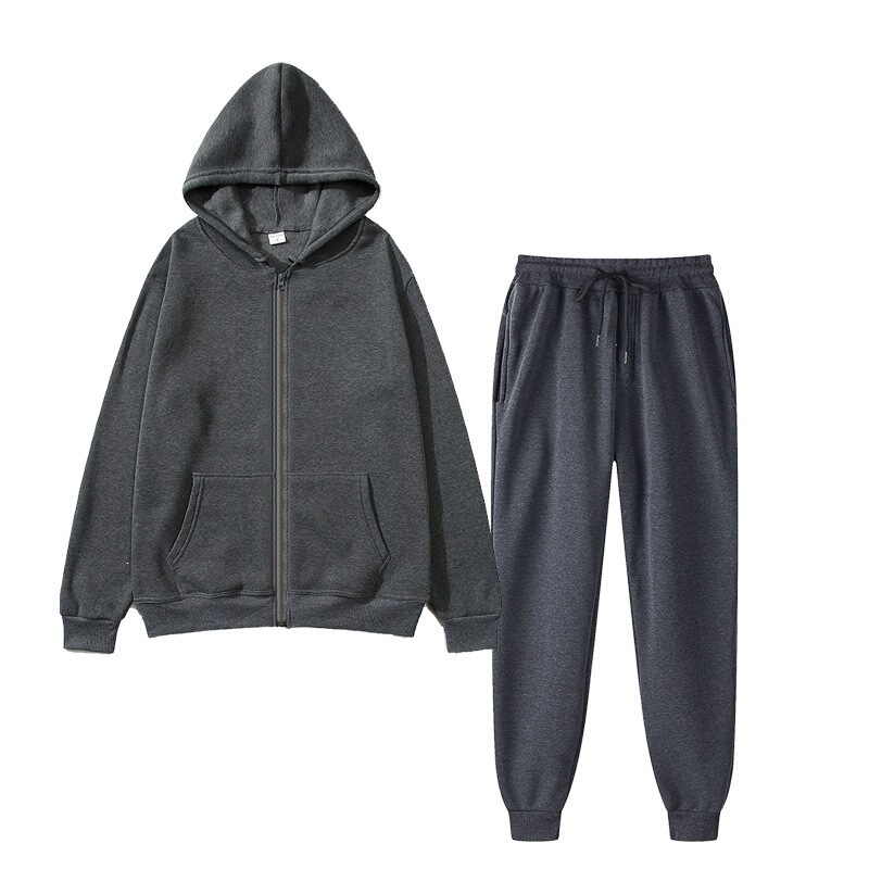 Cross-Border Fleece Men's Zip-Up Sweatshirt Set, Loose Cardigan, Hooded Sweatshirt, Sweatpants, Solid Color Sportswear Two-Piece Set Cross-Border Fleece Men's Zip-Up Sweatshirt Set, Loose Cardigan, Hooded Sweatshirt, Sweatpants, Solid Color Sportswear Two-Piece Set