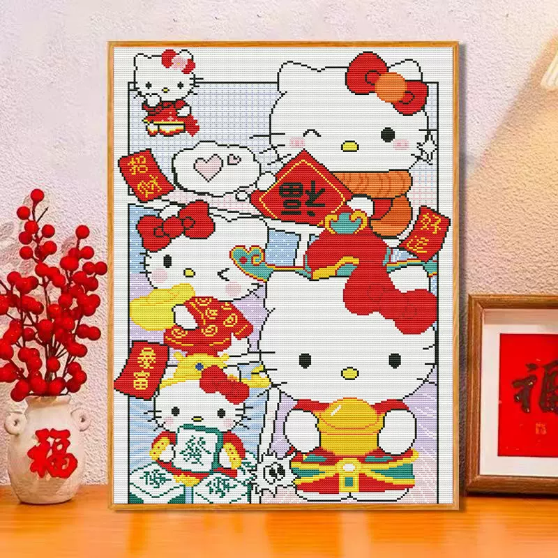 新疆长绒棉十字绣2026新年喜庆KT猫卡通卧室刺绣简单好绣工厂批发