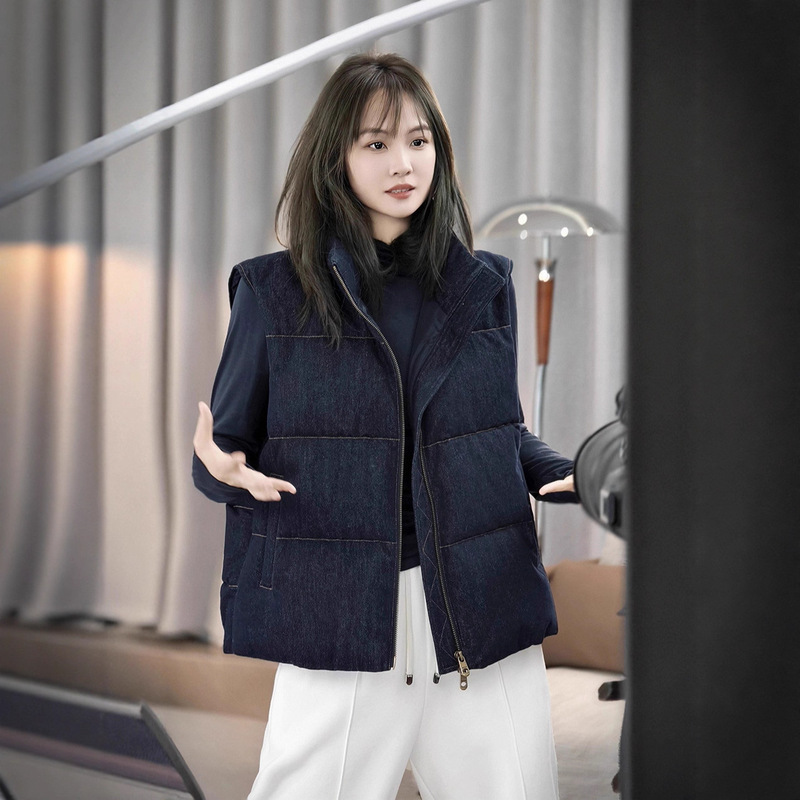 Elf Tooth Denim down Vest [Safe 90 White Duck down + Ready Stock] down Jacket Vest Jacket for Women
