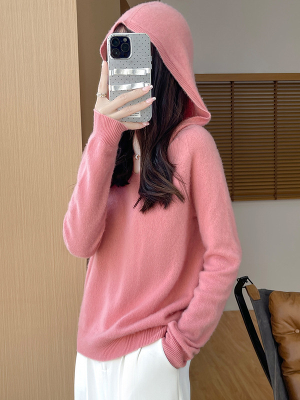 无缝一线成衣连帽羊毛针织衫女士套头韩版宽松休闲外搭毛衣女批发|undefined