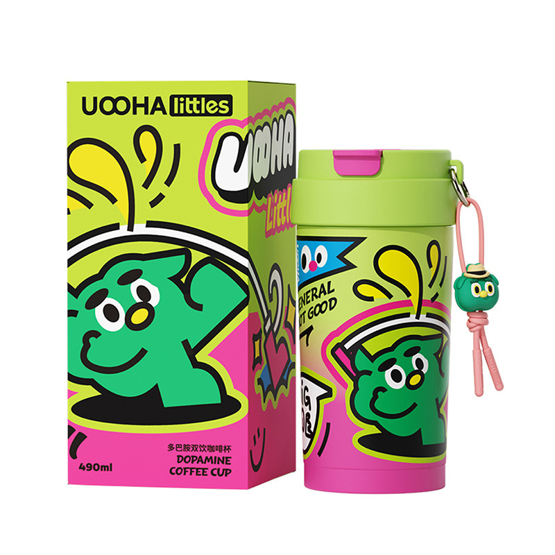 uooha多巴胺咖啡杯外出携带杯子不锈钢水杯吸管保温杯便携保冷杯|undefined