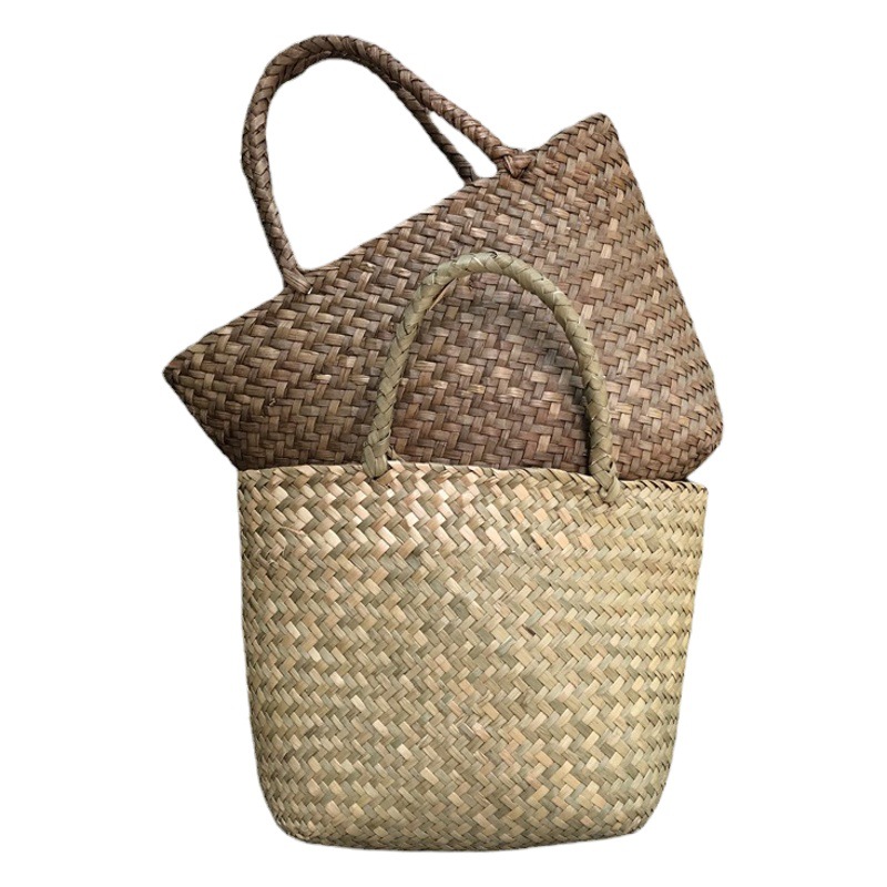 079 Series Seaweed Woven Handheld Shoulder Distinctive Women's Bag Travel Vacation Woven Bag Fresh Beach Bag