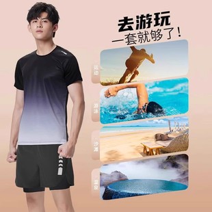 Large Size New Hot Spring Short-Sleeved Swimming Equipment Swimsuit Anti-Embarrassment Swimming Trunks Loose Men's Suit Summer Quick-Drying