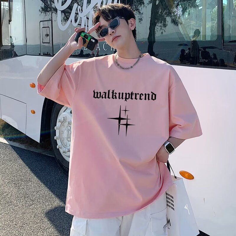 American Heavy Short-sleeved Men's Summer 2024 New Fashionable Brand T-shirt Loose Couple's Fashionable Half-sleeved T-shirt Round Neck Top