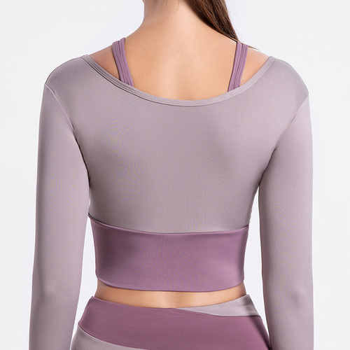 Yoga clothes for women with chest pads, fake two-piece new autumn and winter running training quick-drying long-sleeved sports tops fitness clothes