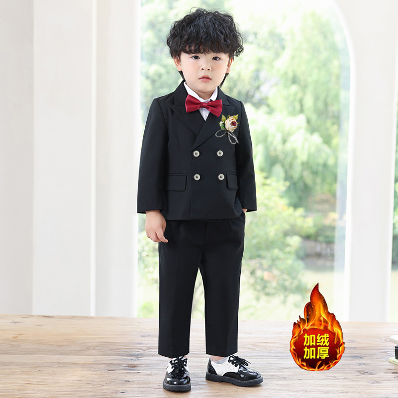 Children's Velvet Suit, Boy's Autumn and Winter Flower Girl Wedding Suit, Baby's One-Year-Old Suit, Piano Performance Suit