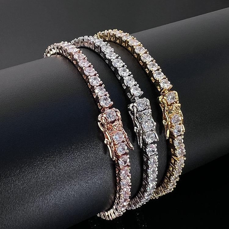 Cross-border supply tennis chain Europe and the United States diamond bracelet full diamond copper zircon bracelet plated 18K real gold copper jewelry wholesale