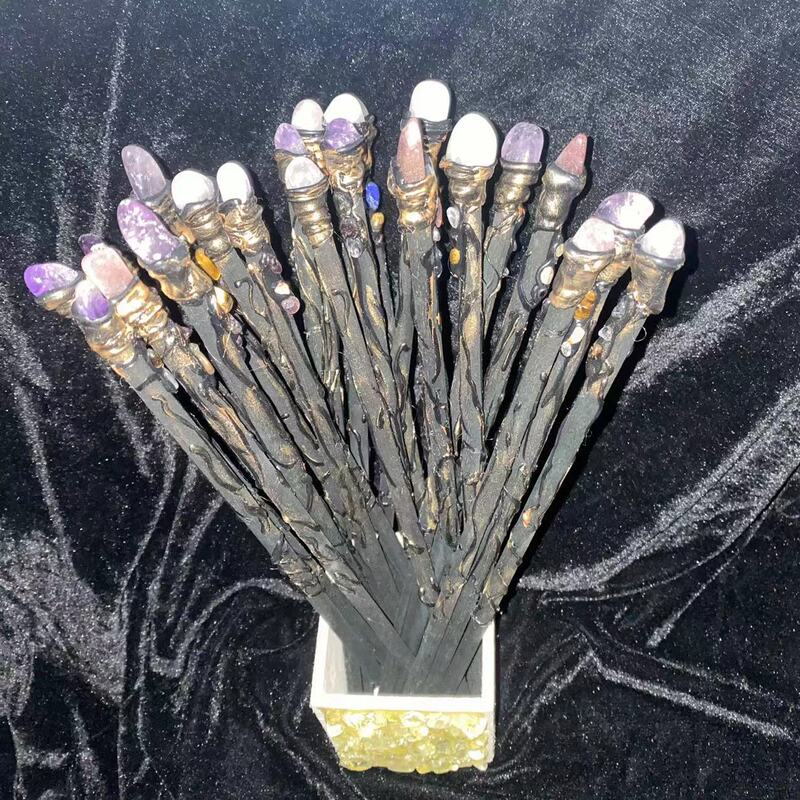 FHSJP 天然水晶魔法棒单尖白水晶权杖 草莓晶粉水晶棒Wicca仪式道具 魔法 图 1