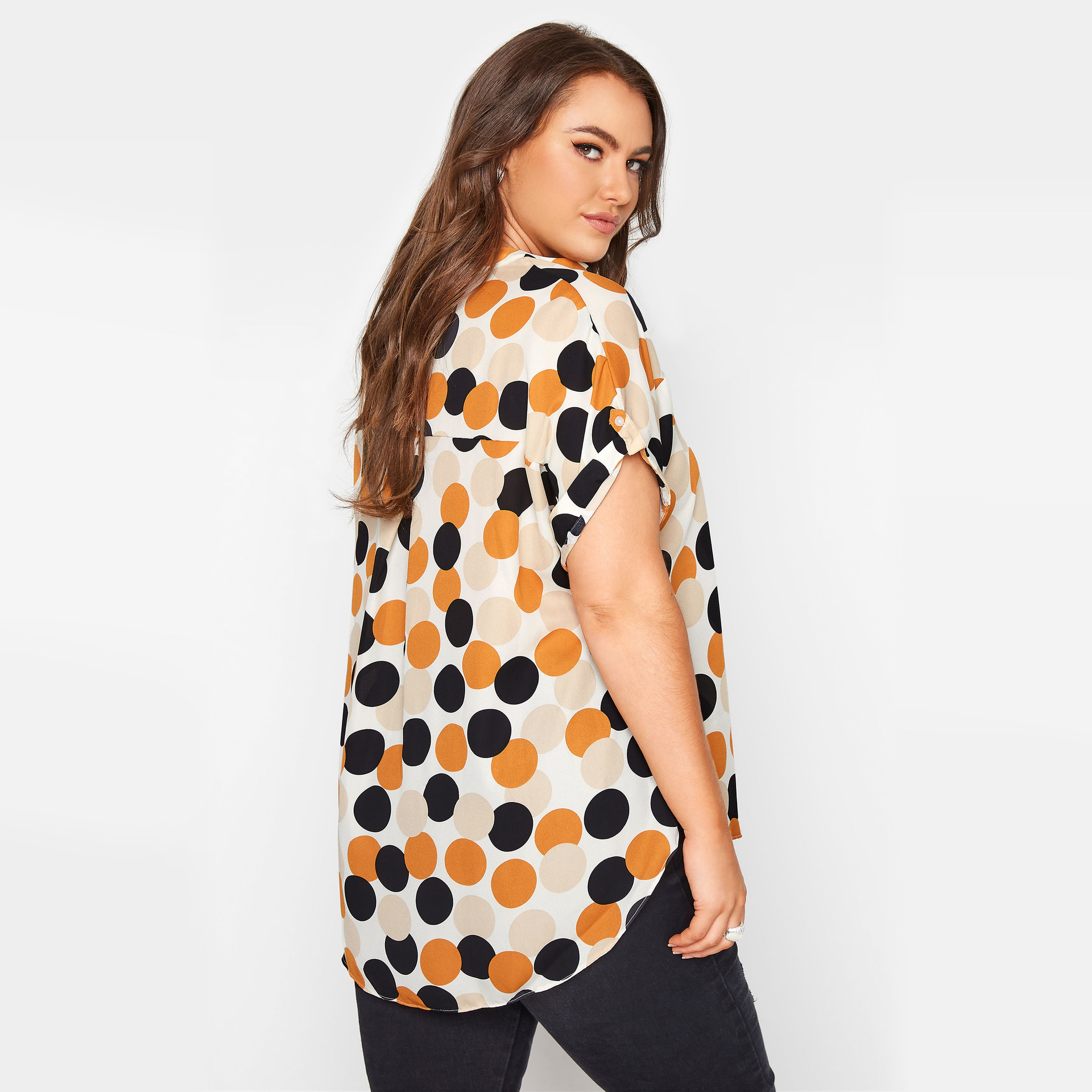 Plus Size Polka Dot Printed Short-Sleeved Shirt NSMDF104347