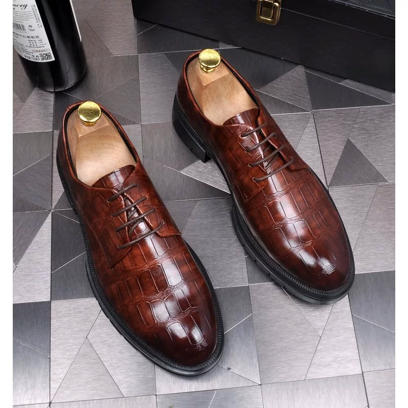 Мужская деловая одежда офисная лакированная кожаная обувь с толстой подошвой Bullock коричневая ретро высокая минималистская свадебная обувь