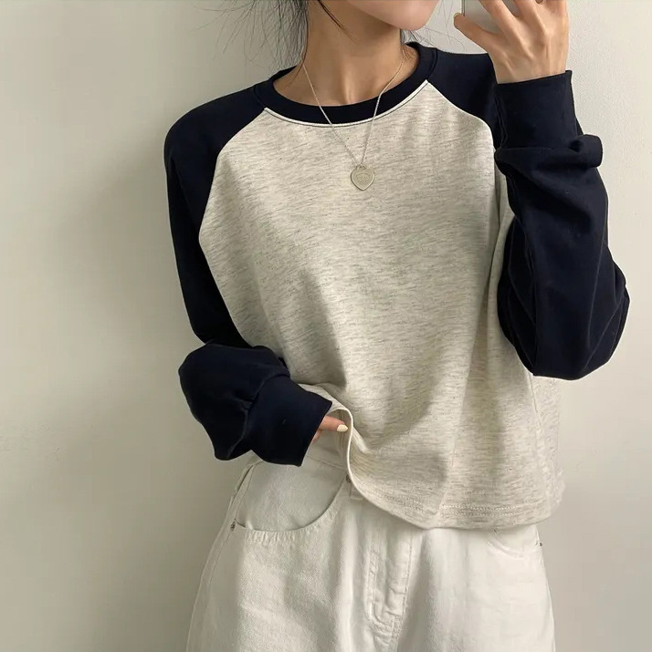 clothing3 color contrast sweater simple thin base shirt special German velvet long sleeve T-shirt female spring autumn and winter students