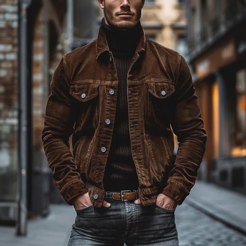Cross-Border Foreign Trade Amazon Autumn and Winter New Men's Corduroy Long-Sleeve European and American Striped Lapel Jacket Cross-Border Foreign Trade Amazon Autumn and Winter New Men's Corduroy Long-Sleeve European and American Striped Lapel Jacket