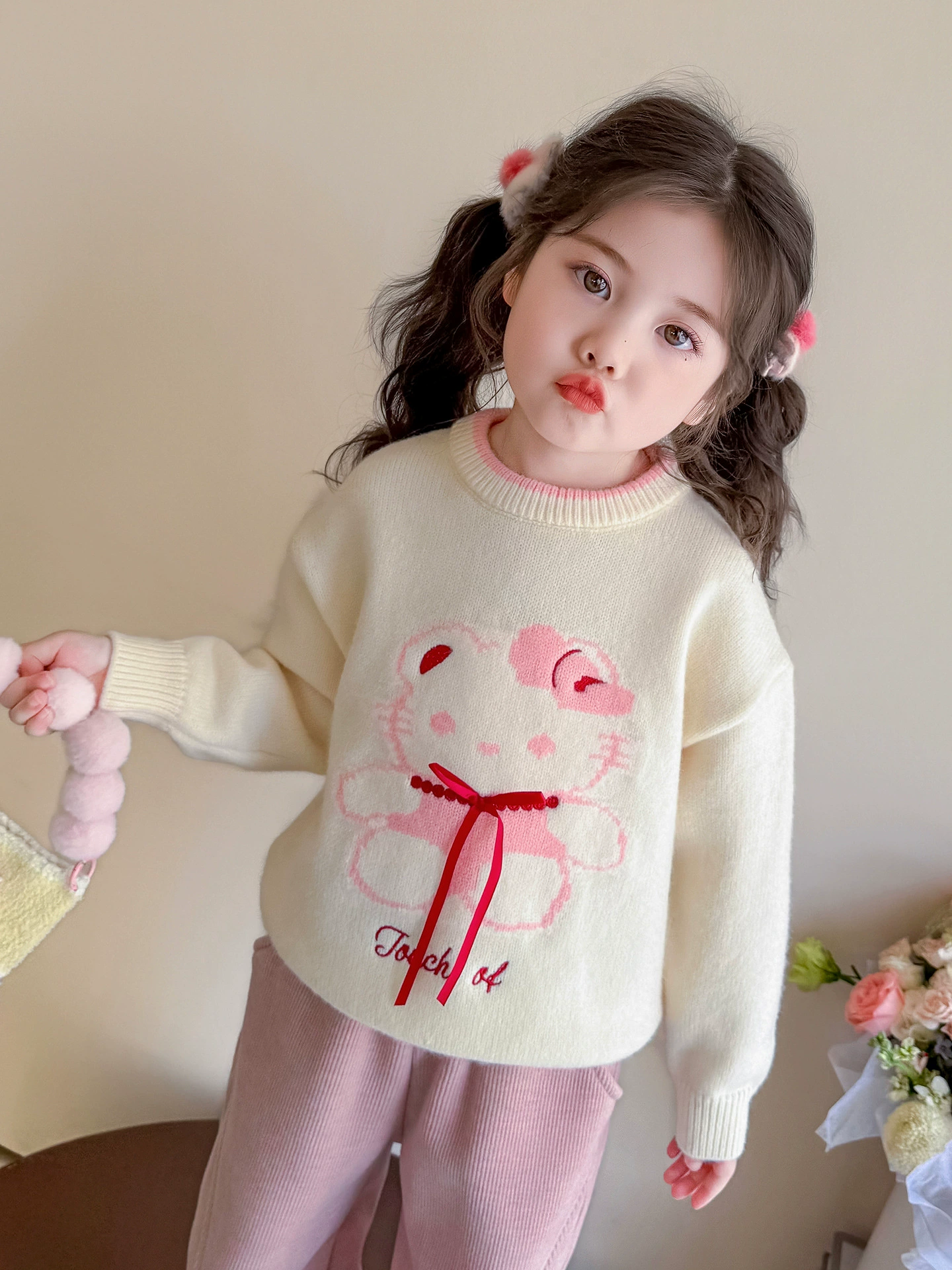 Милый свитер, термобелье, детская knitted пуховик, детская одежда, увеличить толщина