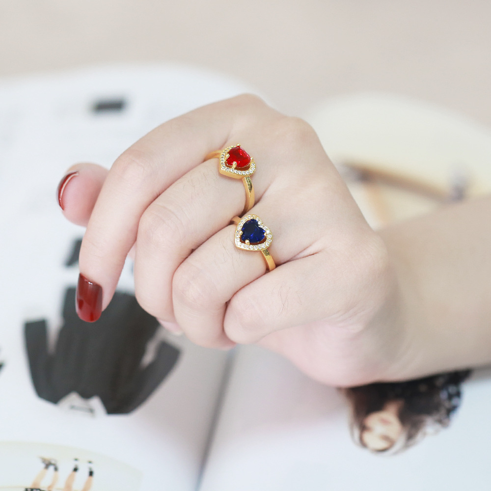 Fashion Heart Shape Copper Open Ring Plating Inlay Zircon Copper Rings
