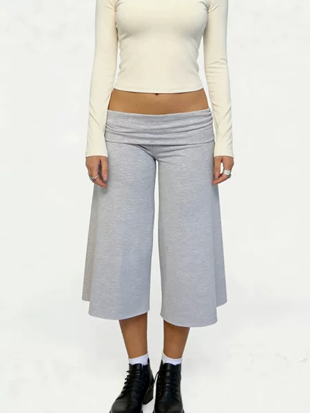 2026 Amazon Aliexpress Cross-Border European and American Spring and Summer New Casual Fashion Fold-Over Waist Cropped Wide-Leg Pants for Women