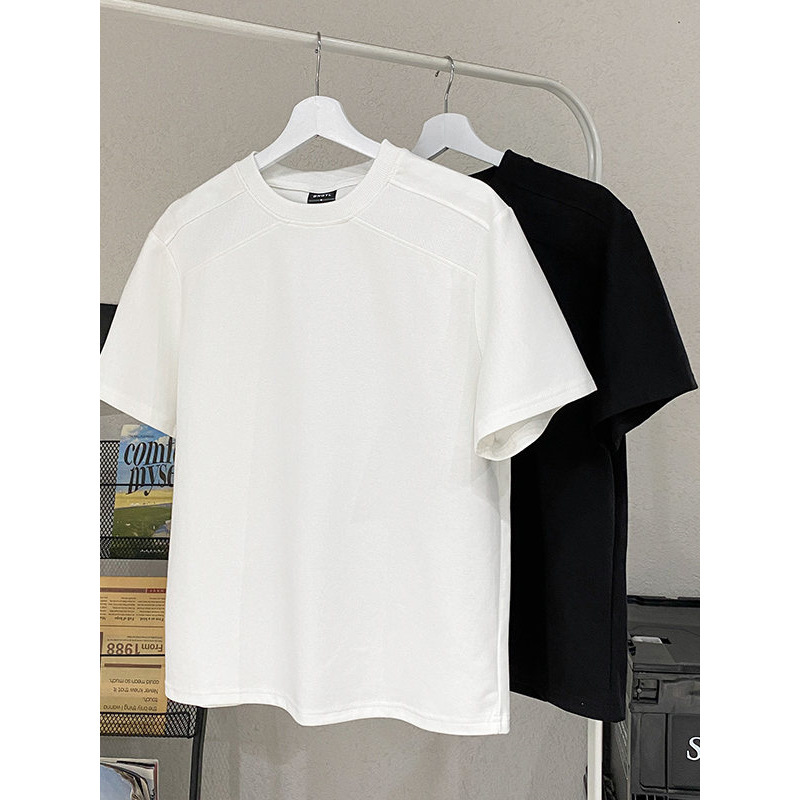 American-Style Straight-Shoulder Short-Sleeve T-Shirt for Summer, Heavyweight T-Shirt for Men, Korean-Style Trendy Brand Gray Base Shirt for Men