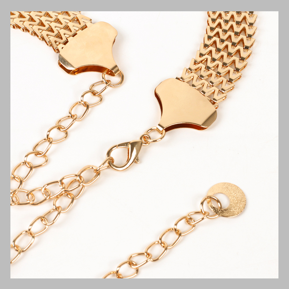 Metal Wave Pattern Woven Waistband, Women's Wide Chain, Decorative Waist Chain, Minimalist Dress Waistband, Metal Waist Chain_voghion.com