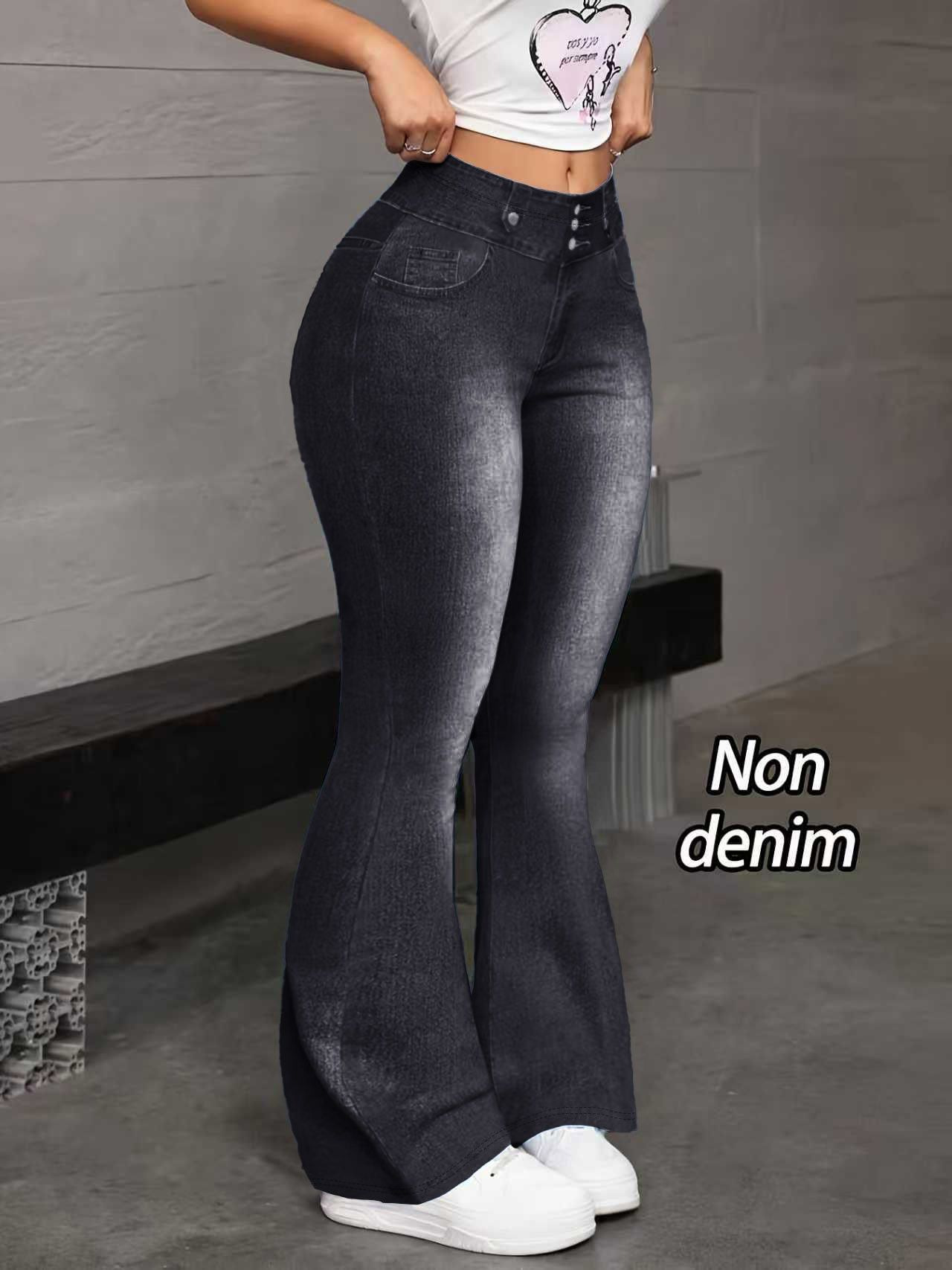 Qadın uzun şalvar, denim effektli rəngli çap