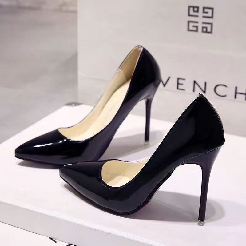 Spring 2024 New High Heels Bed Shoes Women's Thin Black Red Bottom 10cm Sexy Pointed Shoes Shallow Mouth