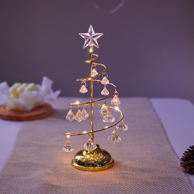 Decoración de Navidad de hierro forjado luminoso escritorio árbol de Navidad cristal árbol de Navidad luz de noche decoración de regalos de Navidad