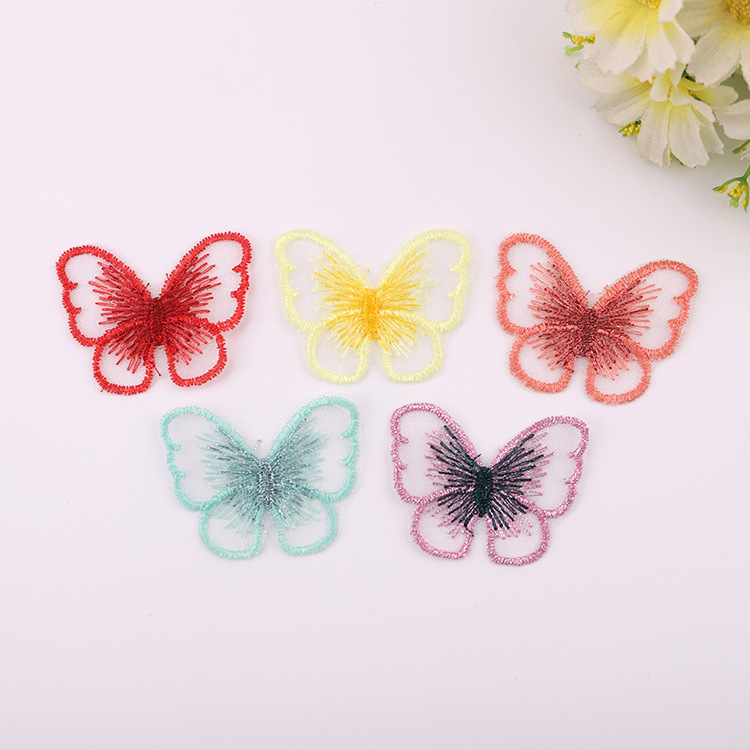 现货批发4cm单层网纱蝴蝶补丁贴 头饰发夹服装辅料刺绣蝴蝶布贴