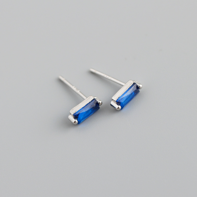Simple Style Square Sterling Silver Inlay Zircon Ear Studs 1 Pair