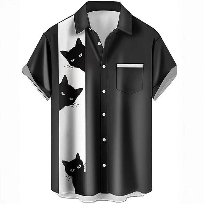 Cross-Border Foreign Trade Interesting Printed Shirts European and American Fashion Loose Christmas Shirts Casual Summer Loose Short-Sleeved Shirts