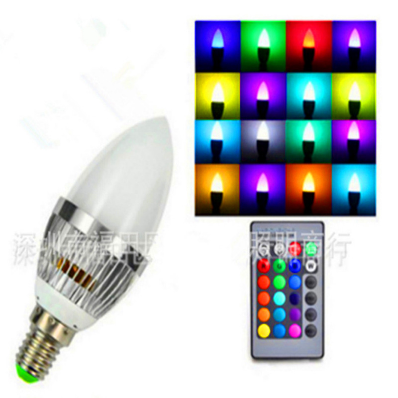 七彩变色灯遥控led rgb射灯 尖泡灯 调光彩色氛围灯蜡烛灯 球泡灯
