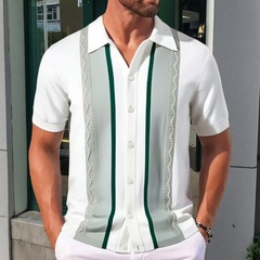 欧米の外国貿易のメンズの夏の新型の男性のメリヤスの襟のカバーの頭のカジュアルなストライプのpoloシャツsy0041