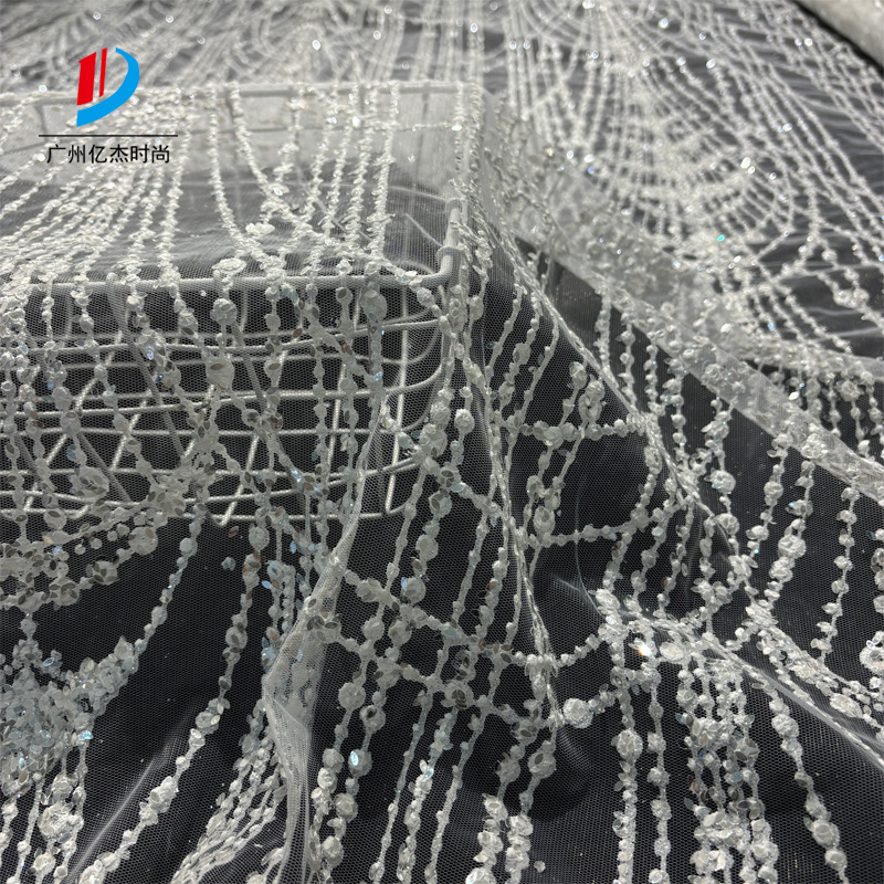 欧美现货花型 高闪加双尖片  舞台服 婚纱礼服面料印花布料