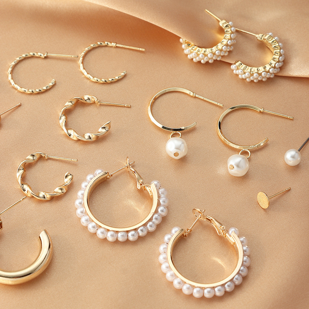 retro simple geometric full pearl cardboard earrings set wholesalepicture3