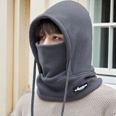 情侣百搭款秋冬季卫衣帽骑车加厚面罩护耳头套颗粒绒护脖雷锋帽子