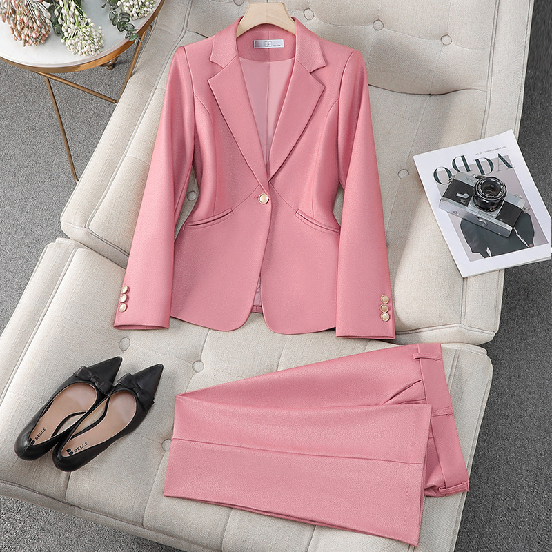 Pink Blazer Women's Autumn and Winter New Interview Work Clothing Petite Professional Attire Elegant Work Clothes Formal Suit