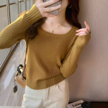 薄款针织衫早秋新款女装秋季上衣内搭方领打底衫短款修身毛衣