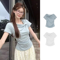 韓国風半袖 Tシャツ女性のための 2025 夏の新しいスタイルスリムで甘い女の子トップス大きいサイズ半袖インボトム