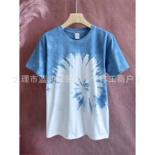 大理手工扎染t恤夏季云南短袖新款民族风植物染男女同款情侣装T恤