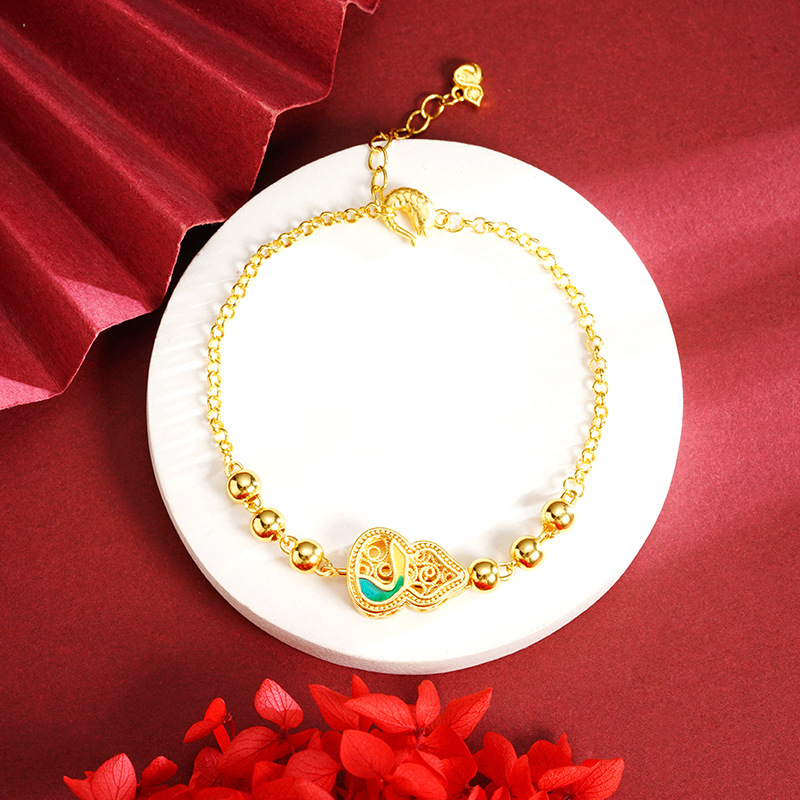 Nuevos productos vietnamitas oro de arena retro hueco filamento tres cuentas calabaza pulsera mujer lujo ligero de alta calidad joyas no se desvanecen