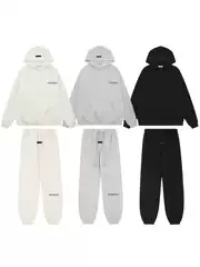 2022Ss New Cross-Border Full Silicone Hooded Sweatshirt with Black Letter Flocking Fog Double Line Essentials Trendy Brand