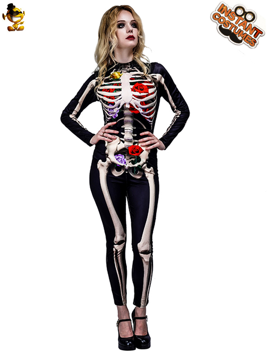 Halloween mujeres adultas horror Rosa cráneo fantasma hueso mono fantasma Festival Cosplay partido traje